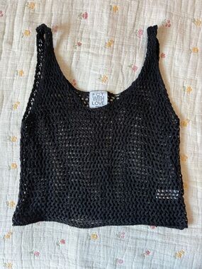 FCT Black Crochet Tank Top Crochet Cover Up